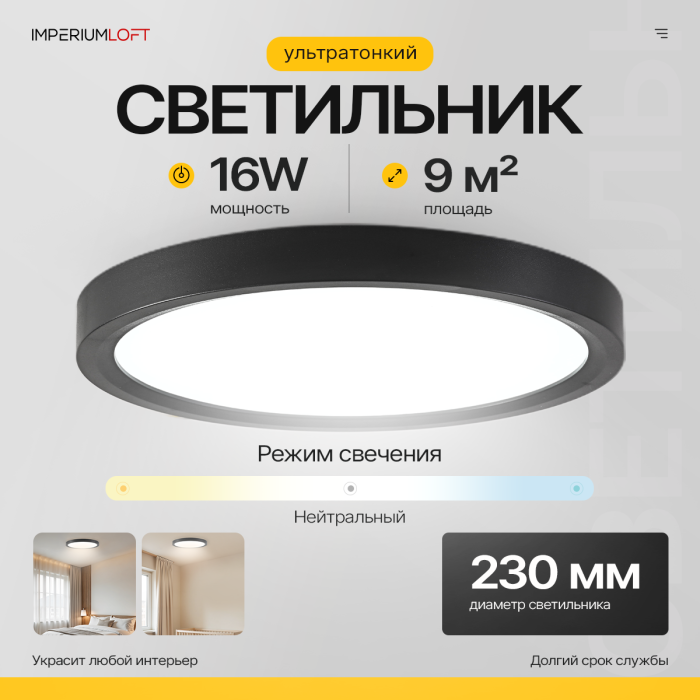 Потолочный светильник SLIM D22,5 Черный ImperiumLoft