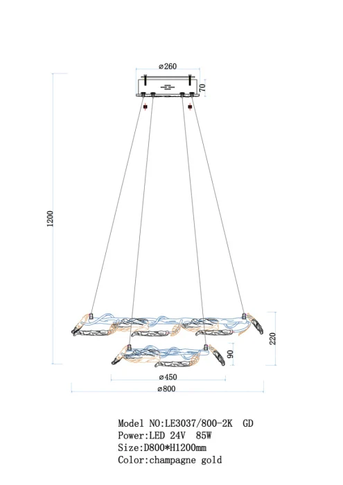 Подвесная люстра Leon Olivia LE3037/800-2K GD