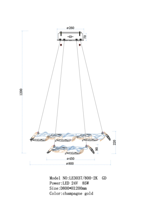 Подвесная люстра Leon Olivia LE3037/800-2K GD