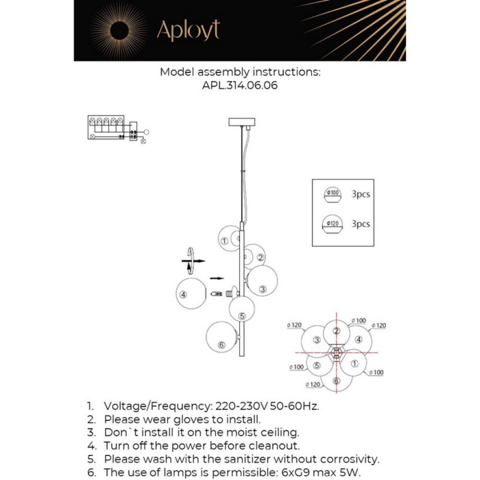 Светильник подвесной Aployt Letizia APL.314.06.06