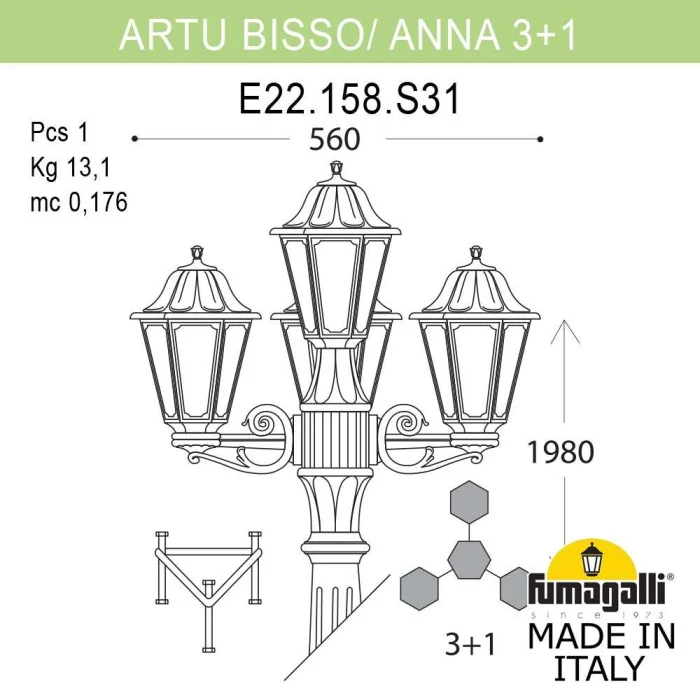 Садово-парковый светильник Fumagalli ARTU BISSO/ANNA 3+1 E22.158.S31.AXE27