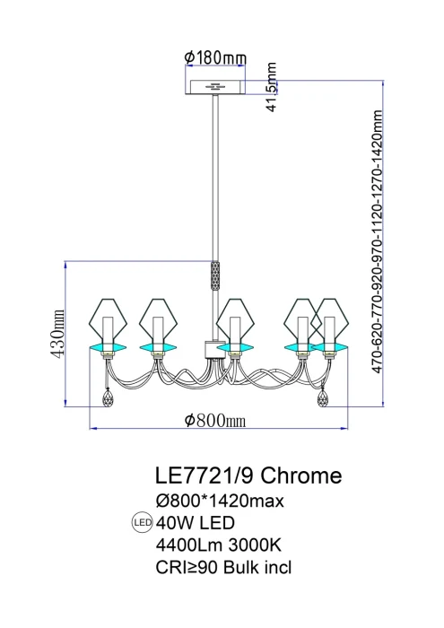 Люстра на штанге Leon Therese LE7721/9 Chrome