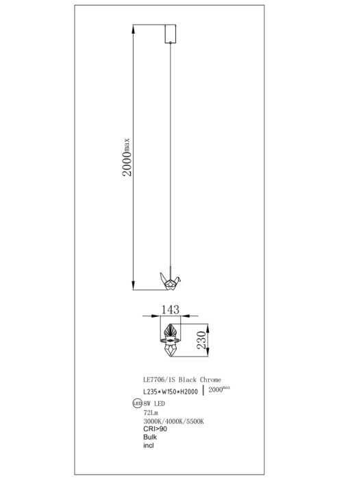 Подвесной светильник Leon Alma LE7706/1S Black Chrome