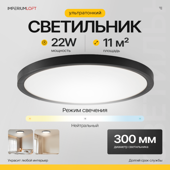 Потолочный светильник SLIM D30 Черный ImperiumLoft