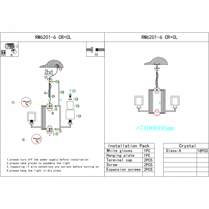 Светильник подвесной iLamp King RM6201-6 CR+CL