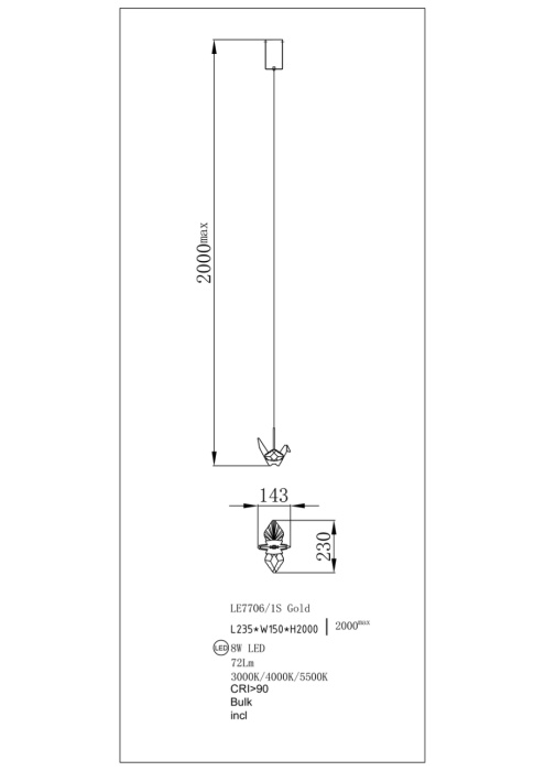Подвесной светильник Leon Alma LE7706/1S Gold