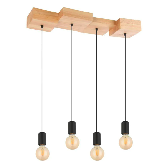 Подвесной потолочный светильник HALKIN, 4Х40W, E27, L720, B250, H1100, дерево, сталь, коричневый, черный EGLO 43799