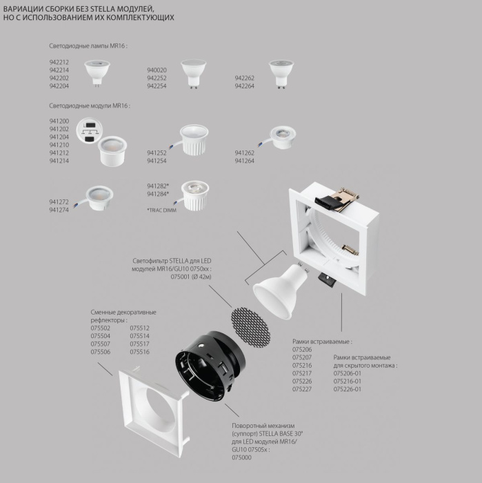 Рефлектор квадратный для рамок 07521х/07521X-01 и 07522х/07522X-01 Lightstar Stella 075516