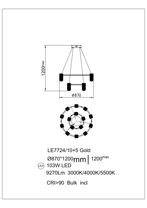 Подвесной светильник Leon Cascade LE7717/10+5 Gold