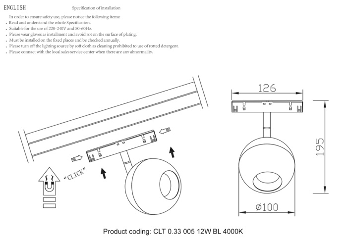Светильник трековый магнитный Crystal Lux CLT 0.33 005 12W BL 4000K