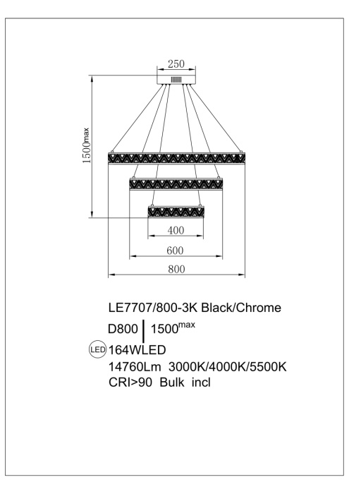 Подвесной светильник Leon Aida LE7707/800-3K Black Chrome