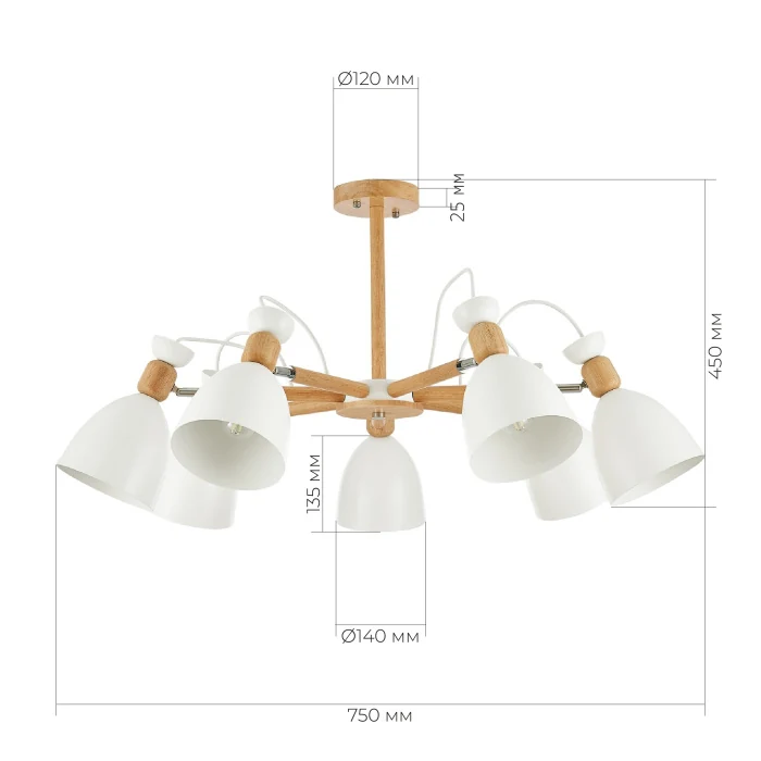 SLE103802-07 Люстра потолочная Светлое дерево, Белый/Белый E27 7*60W