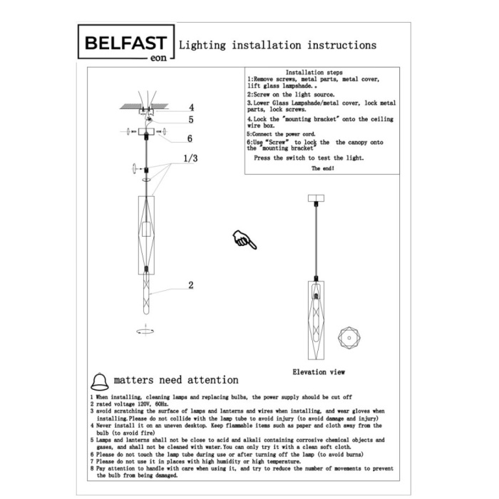 Светильник подвесной Belfast Howard D3312-1 GL CA
