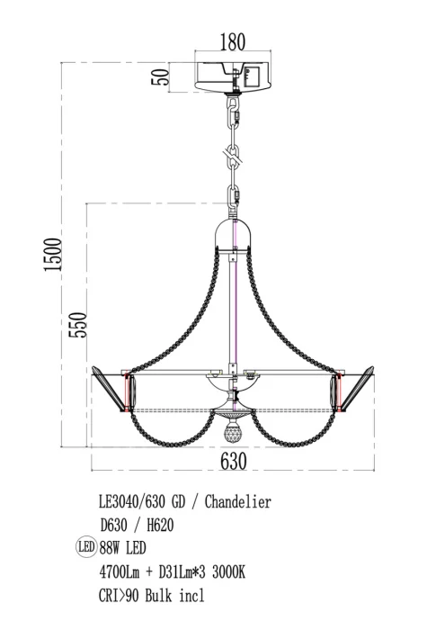 Подвесная люстра Leon Jade LE3040/630 GD