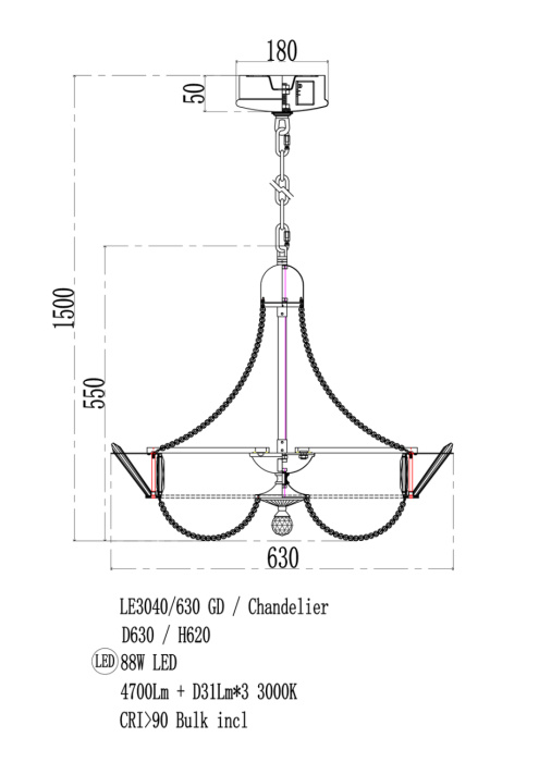 Подвесная люстра Leon Jade LE3040/630 GD