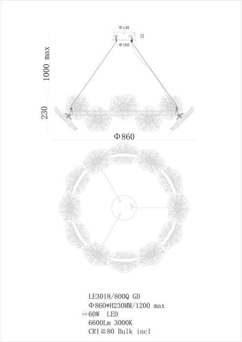Подвесной светильник Leon Violetta LE3018/800Q GD