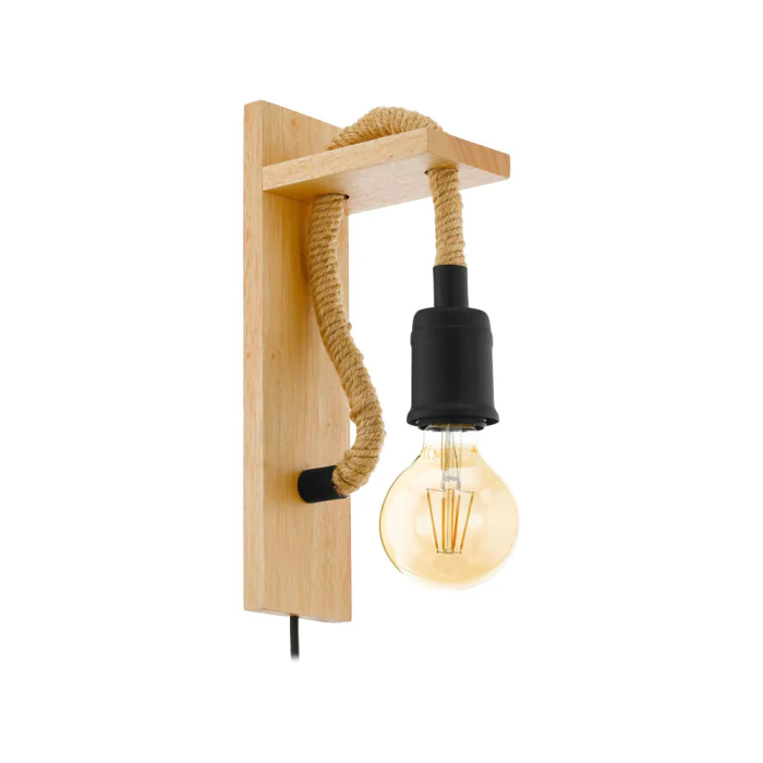 Бра RAMPSIDE, 1х28W(E27), L80, H300, A135, сталь, дерево, канатные веревки, черный, коричневый EGLO 43197