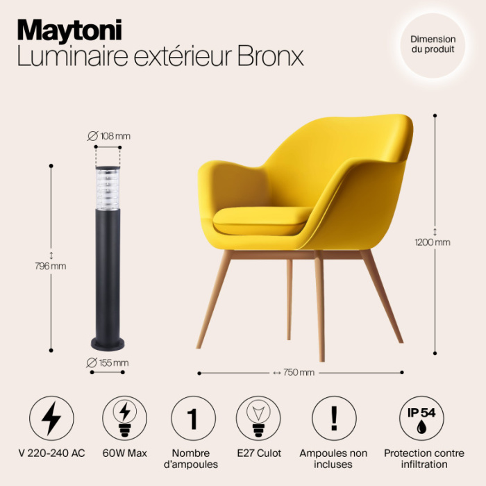 Садово-парковый светильник Maytoni Bronx O576FL-01B