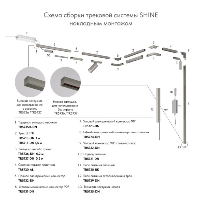 Декоративная заглушка желоба трека SHINE BASE TR5737-DN