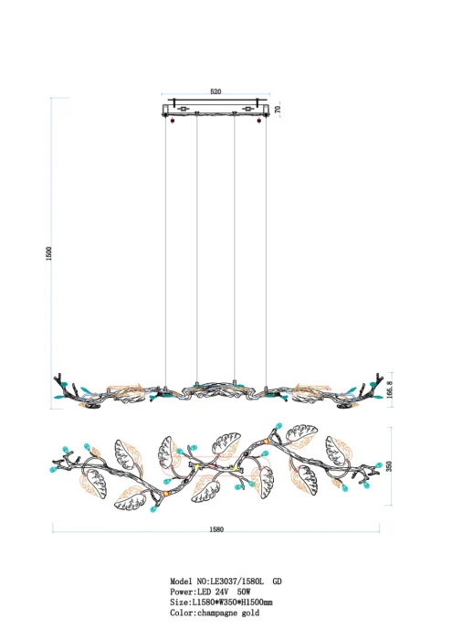 Подвесная люстра Leon Olivia LE3037/1580L GD