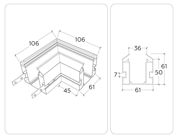 Коннектор угловой для корпуса в натяжной потолок Magnetic 220V Ambrella light GL1043