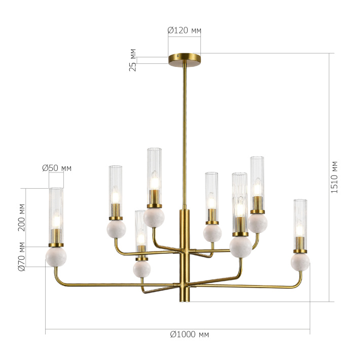 Светильник подвесной ST-Luce латунь/прозрачный E14 8*40W SL1244.303.08