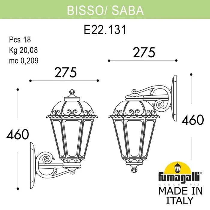 Уличный настенный светильник Fumagalli BISSO/SABA K22.131.000.AXE27 DN