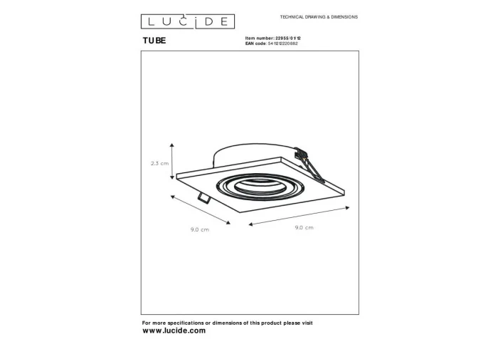 Встраиваемый светильник Lucide TUBE 22955/01/12