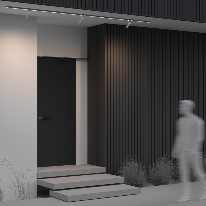 Трековый однофазный уличный светодиодный светильник Maytoni Elasity ip black O-TR01-1-S-8WW3K