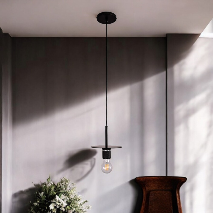 Подвесной светильник RH Utilitaire Disk Shade Pendant Black ImperiumLoft