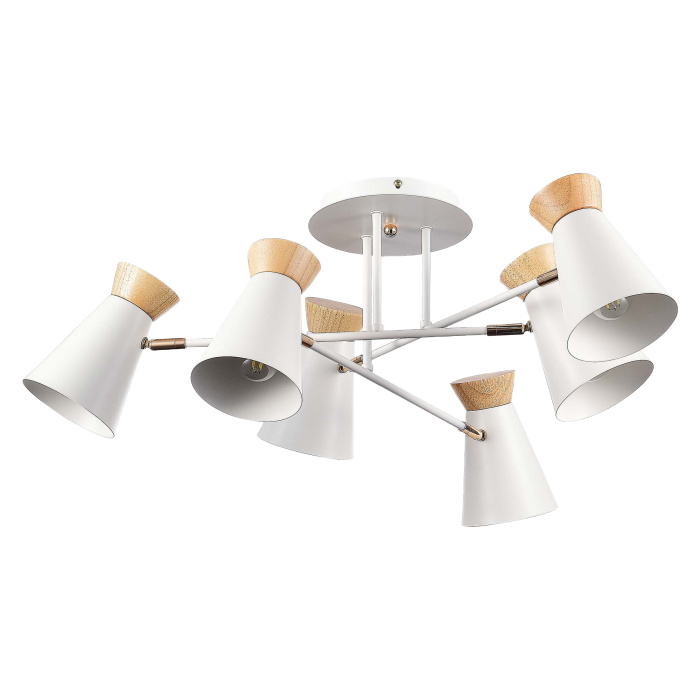 Светильник потолочный Белый, Золотистый/Белый, Дерево E27 6*60W SLE1252-502-06