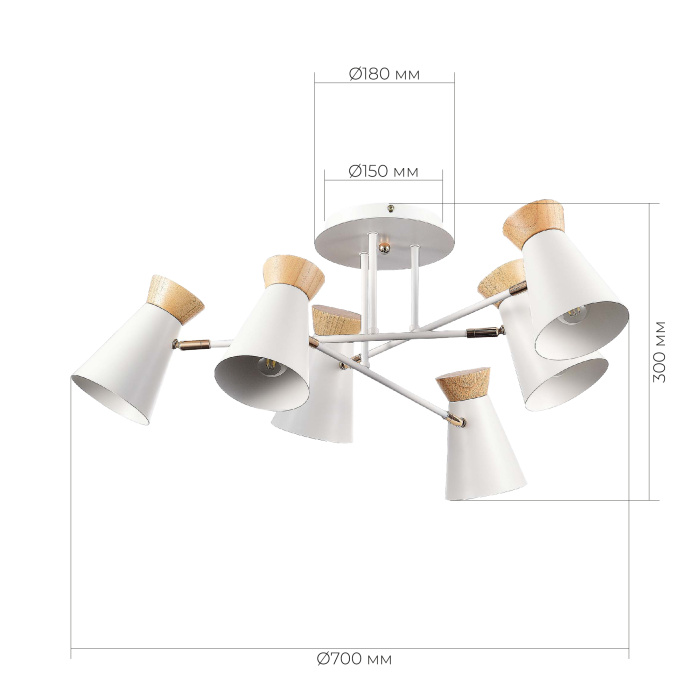 Светильник потолочный Белый, Золотистый/Белый, Дерево E27 6*60W SLE1252-502-06
