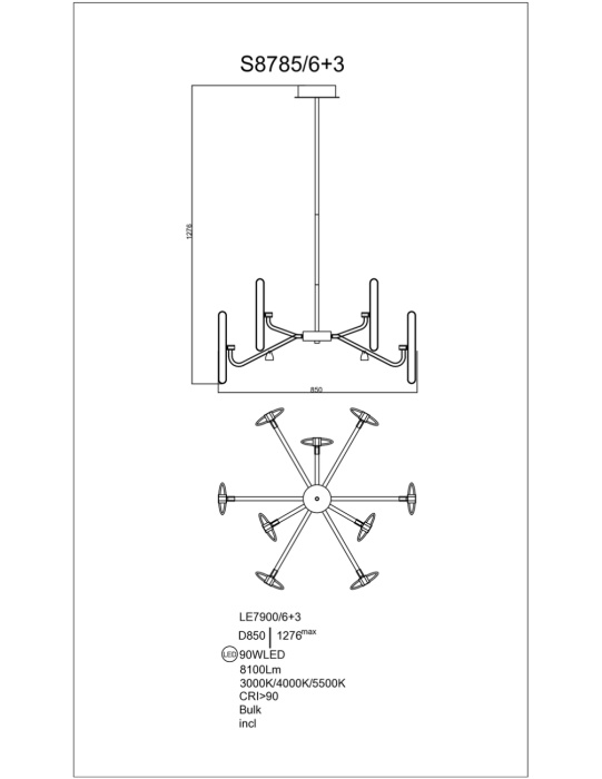 Люстра на штанге Leon Irene LE7900/6+3 Gold