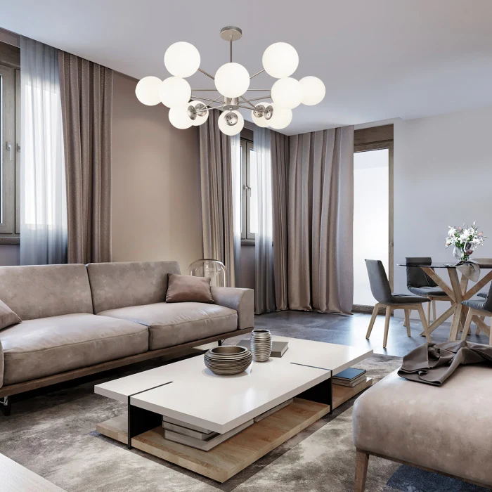 Потолочная люстра на штанге ETHEREAL ESCADA 2110/12P Nickel