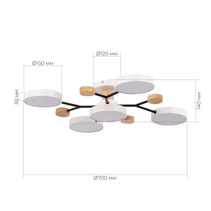 Светильник потолочный Белый/Белый LED 5*12W 3000K/4500K/6000K SLE6006-502-05