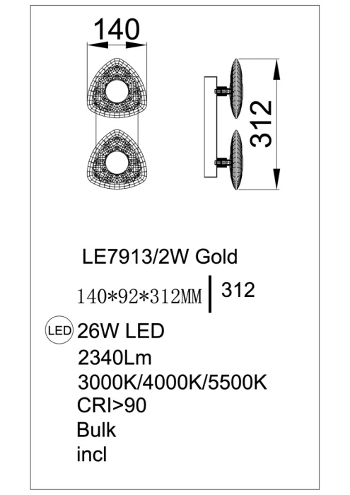 Настенный светильник Leon Iris LE7913/2W Gold