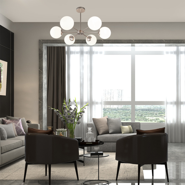 Потолочная люстра на штанге ETHEREAL ESCADA 2110/6P Nickel