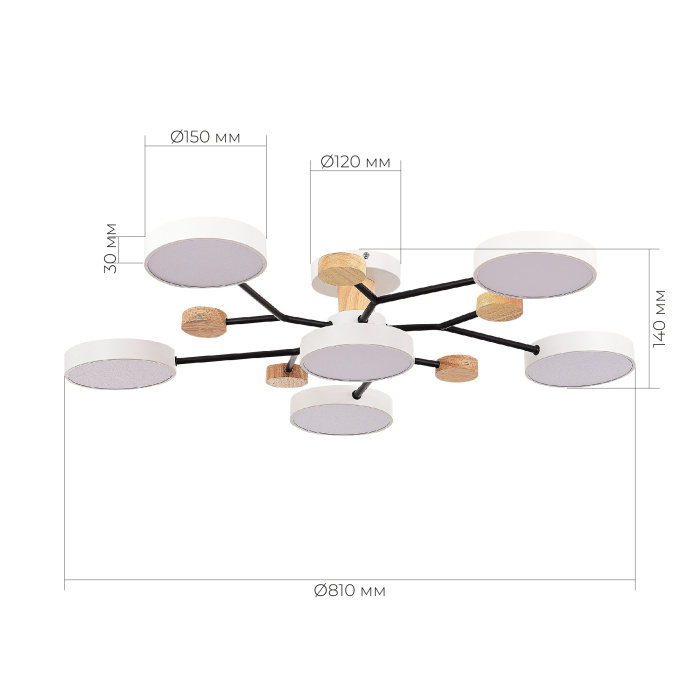 Светильник потолочный Белый/Белый LED 6*12W 3000K/4500K/6000K SLE6006-502-06