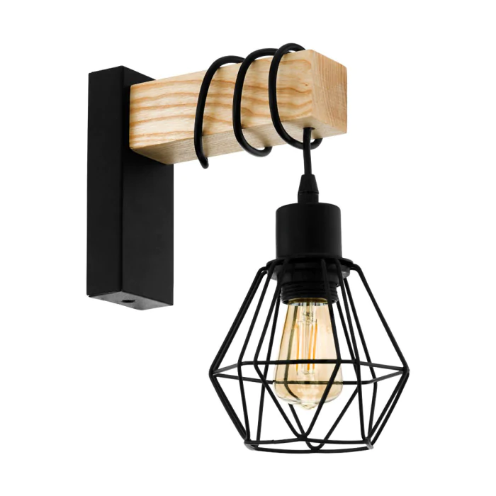 Бра TOWNSHEND 5, 1х60W (E27), L140, A240, H245, сталь, дерево, черный, коричневый EGLO 43135