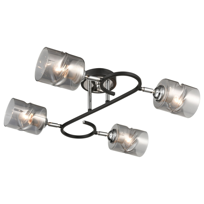 235-107-04 Люстра потолочная Черный, Хром/Дымчатый E27 4*60W