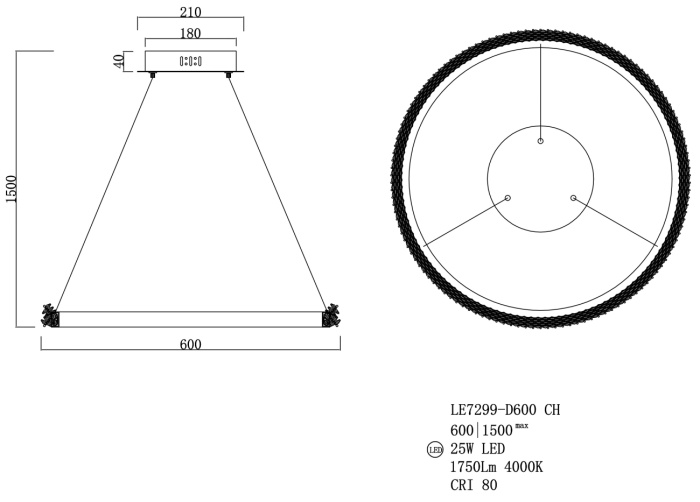 Подвесной светильник Leon Yvet LE7299-D600 CH