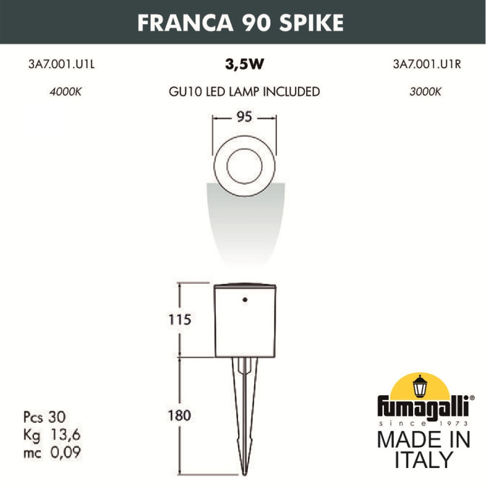 Грунтовый светильник FUMAGALLI FRANCA 90 SPIKE 3A7.001.000.WXU1L