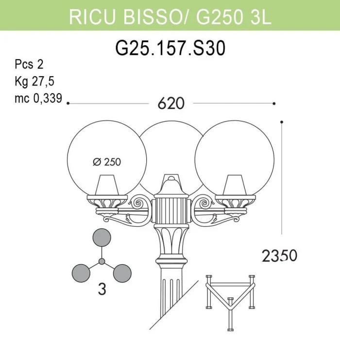 Уличный фонарь Fumagalli Ricu Bisso/G250 G25.157.S30.AXE27