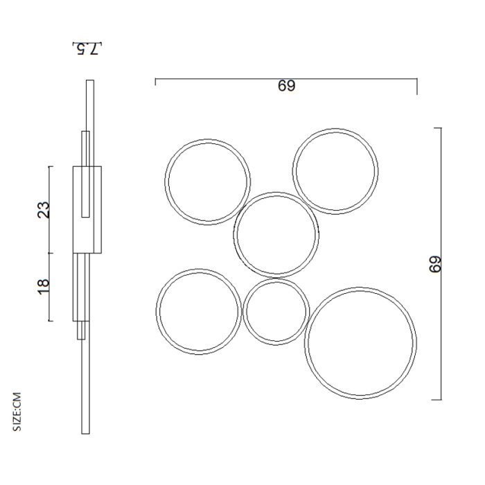 Потолочная люстра в виде колец TWINE 5 rings Black ImperiumLoft