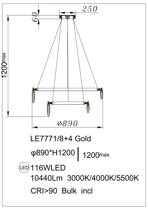 Подвесной светильник Leon Natali LE7771/8+4 Gold