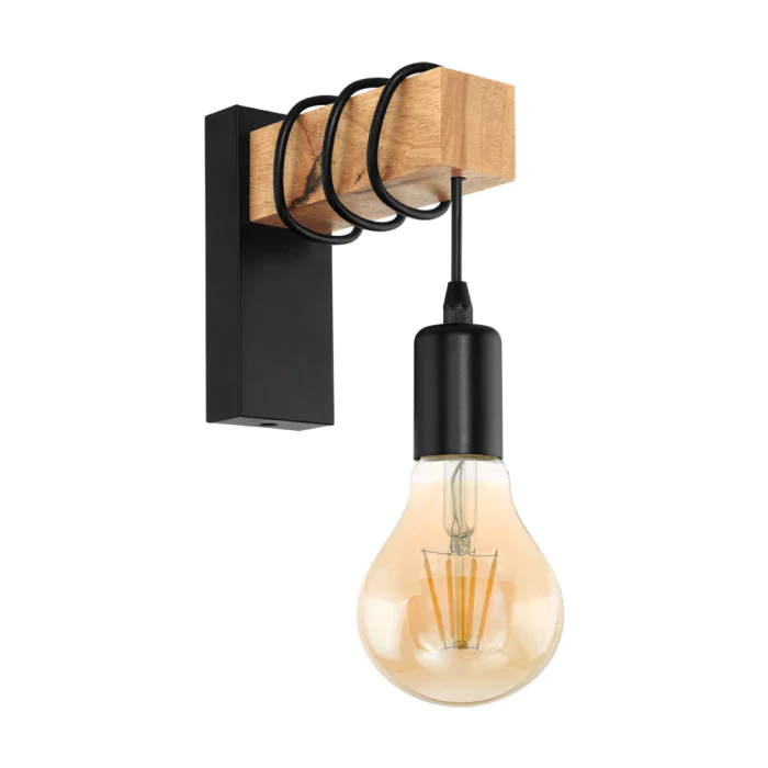 Бра TOWNSHEND, 1х10W (E27), L65, A190, H215, сталь, дерево, черный, коричневый EGLO 32917