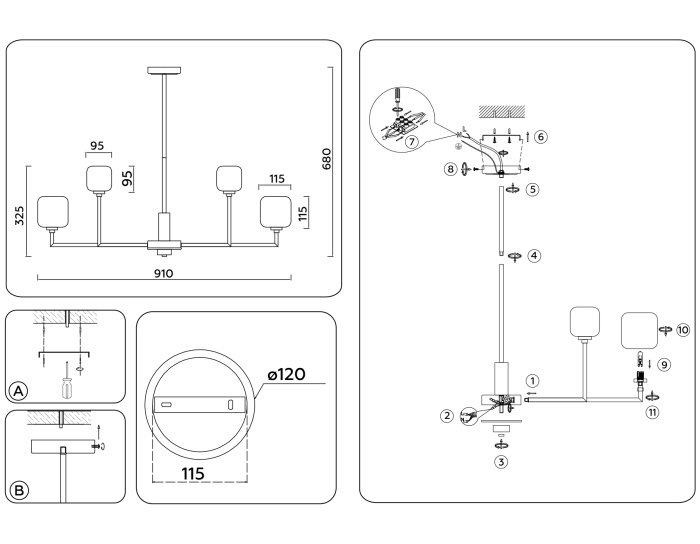 Люстра на штанге с мрамором AMBRELLA light LH53005