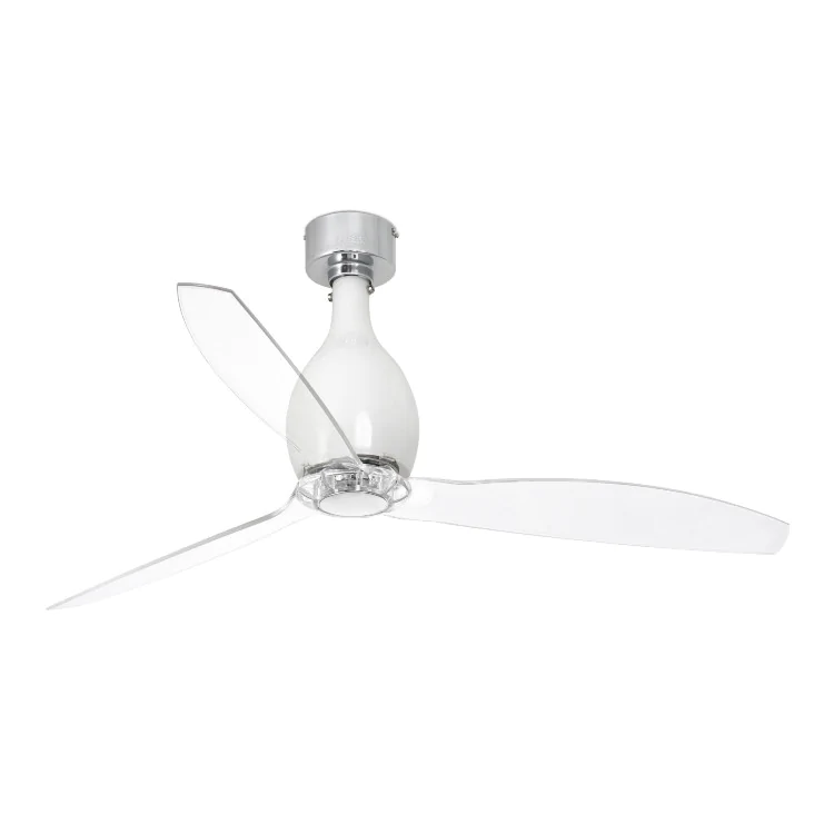 Вентилятор без света MINI ETERFAN Shiny white/transparent ceiling fan with DC motor