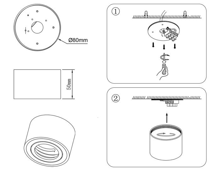 Накладной точечный светильник с врезным отверстием MR16 Ambrella light TN222