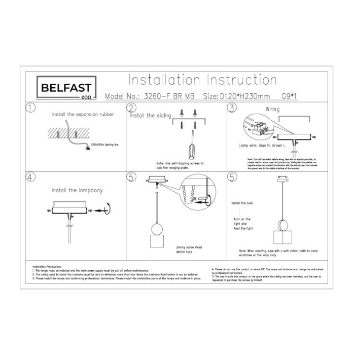 Светильник подвесной Belfast Ravenhill 3260-F BR MB